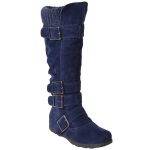 BLUE STRAPPY KNEE HIGH BOOT